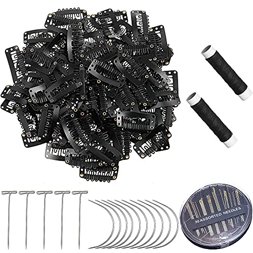 WISETOP - Kit de fabricación de pelucas, juego de agujas para tapones para hacer pelucas, 50 pinzas de presión, 5 agujas curvas, 10 pines, 29 agujas de coser a mano, 2 rollos de hilo para tejer Cover
