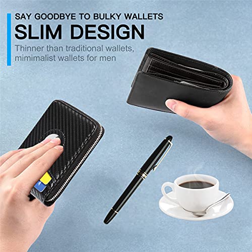 Huztencor AirTag Wallet, Mens Wallet Zipper RFID Slim Leather RFID Credit Card Wallet with Built-in Case Holder for Apple AirTag Carbon Fiber Black - Thumbnail 6