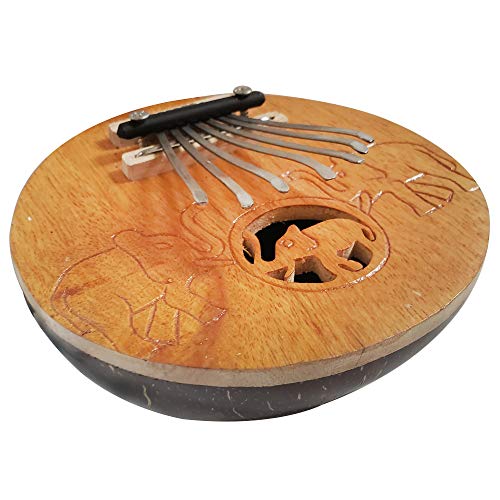 Kalimba Coconut Shell Body Amplify the Sound Steel Tines Give Resonant Sound Amazing Clear Musical Notes Soothing Tones Can Be Played for Meditative Calm Relaxation Unique Décor (Elephant)