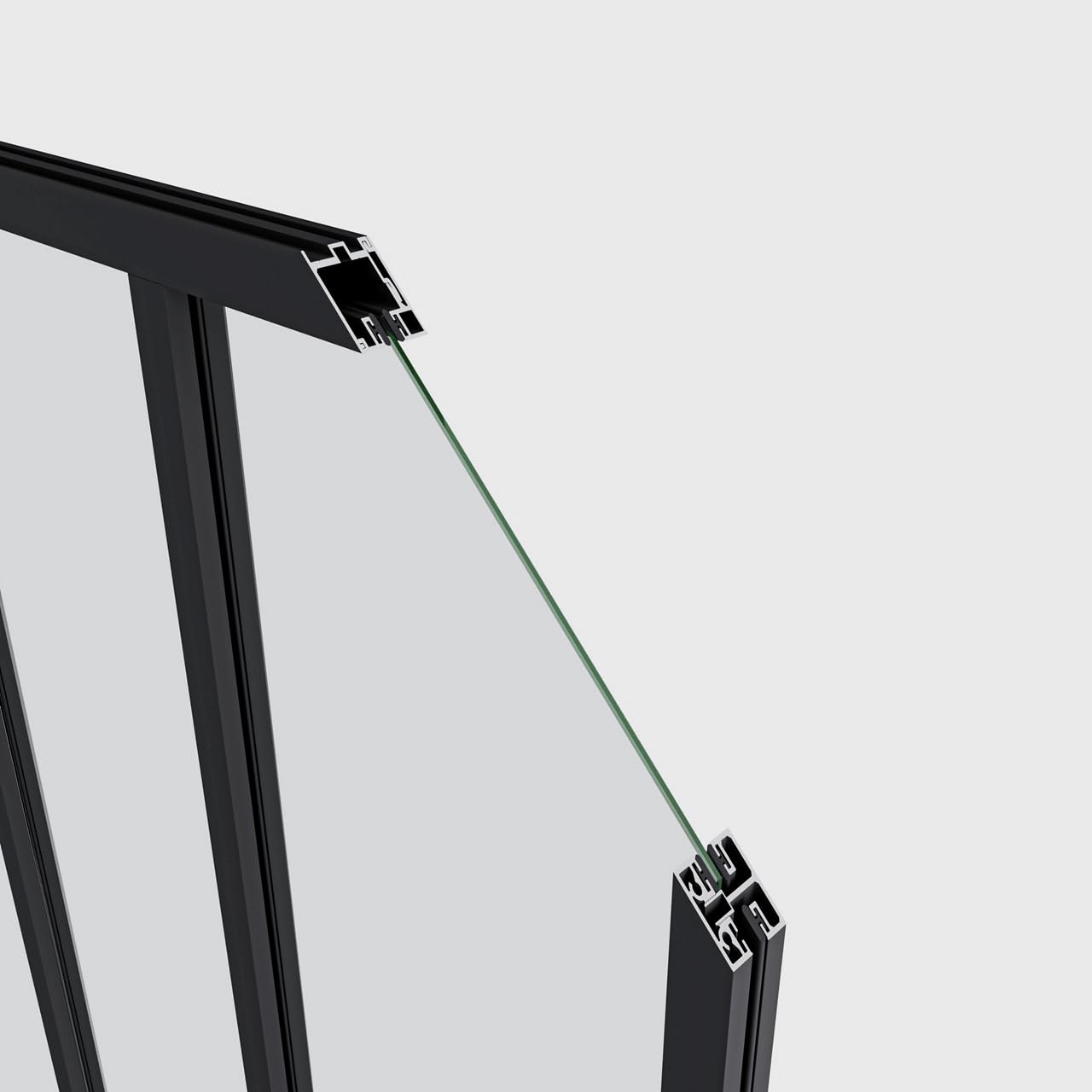 AICA Separador de Ambiente 63x108cm Cristal Templado Transparente 4mm 2 Hojas enmarcadas con Perfil de Aluminio Negro Mate