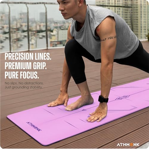 Image of Dual Colour TPE Pro Yoga Mat for Woman and Man with Alignment Guide Lines | Home Gym Equipment Exercise Mats for Workout | 6mm Thick Anti Slip Mat for Kids | Big Size with Cover Bag, Pink