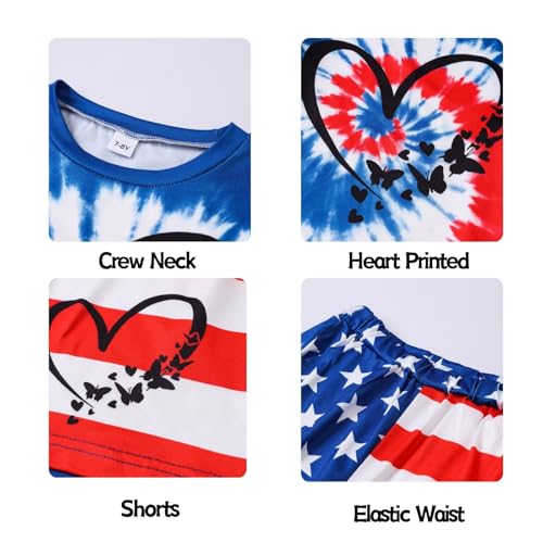 Image of 7-14Y Tween Girl Clothes 2 Piece Short Sleeve Tie Dye Heart Print Top and Shorts Teen Girl Summer Outfits Short Set