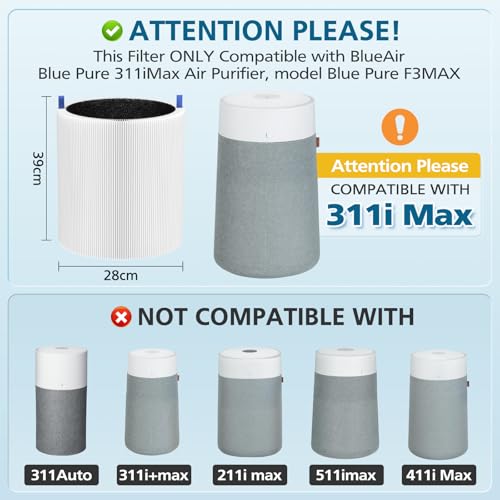2 Pack 311i Max Replacement Filter, Compatible with Blue Pure 311i Max Air Purifier,True HEPA H13 Filter, Blue Pure F3MAX