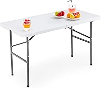 DUMOS 4ft Folding Picnic Table - Heavy Duty Portable Outdoor Plastic Table with Handle for Camping, Parties & Dining, White