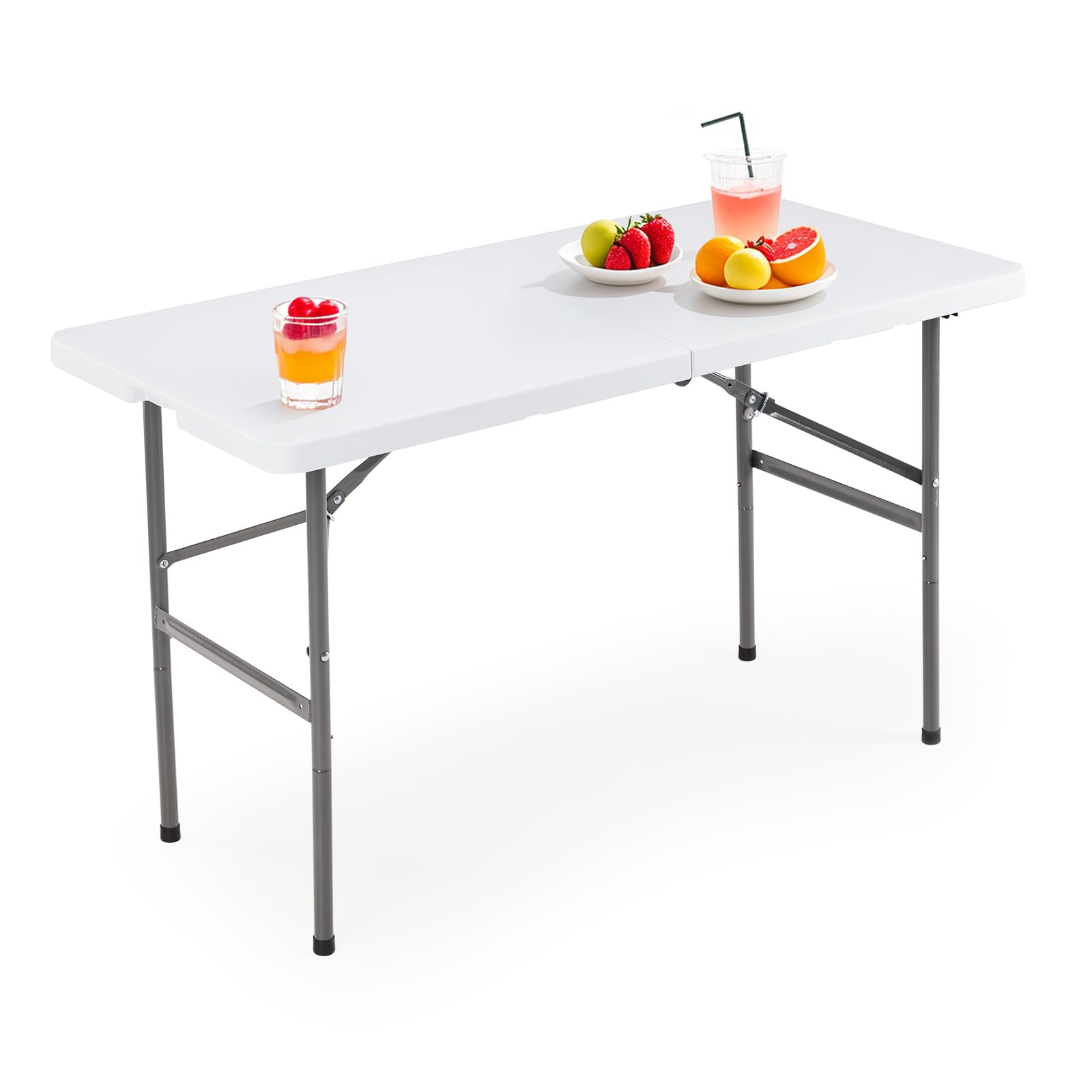 DUMOS 4 Feet Folding Picnic Table Plastic Table with Carrying Handle Heavy Duty Portable Table for Camping Party