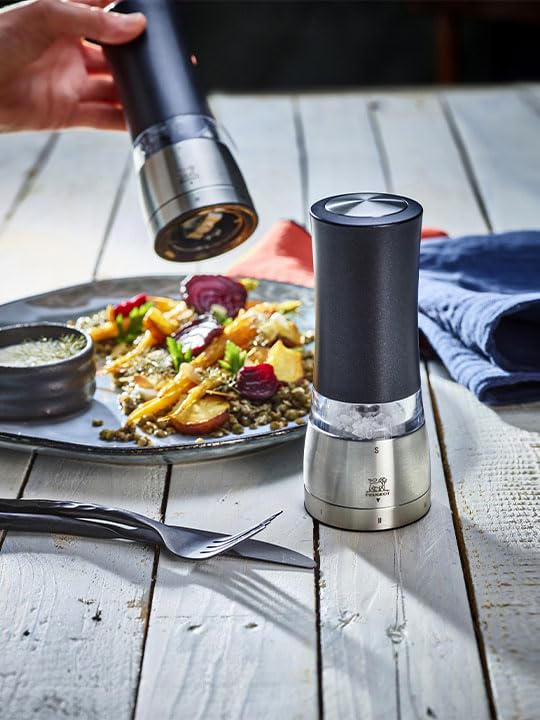 PEUGEOT, Daman u'Select 16cm Electric Pepper Mill + Salt Mill Duo, 6 Pre-Set Grind Settings, Peppercorns + Rock Salt Included - Image 3