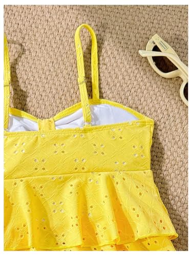 MakeMeChic Girl's Tankini Swimsuits SetsRuffle Tiered Spaghetti Strap Eyelet Embroidery Bathing Suit4