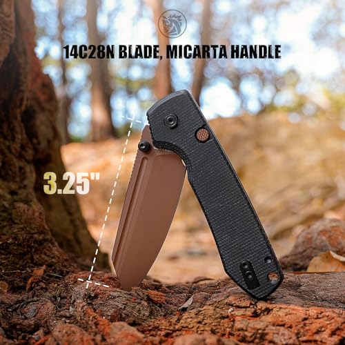 Image of Vosteed Raccoon2.0 EDC Pocket Knife - 3.25 inch 14C28N Copper Dune Blade, Modified Sheepsfoot - Top Liner Lock, Black Micarta Handle - Camping Hiking Knives - A2928