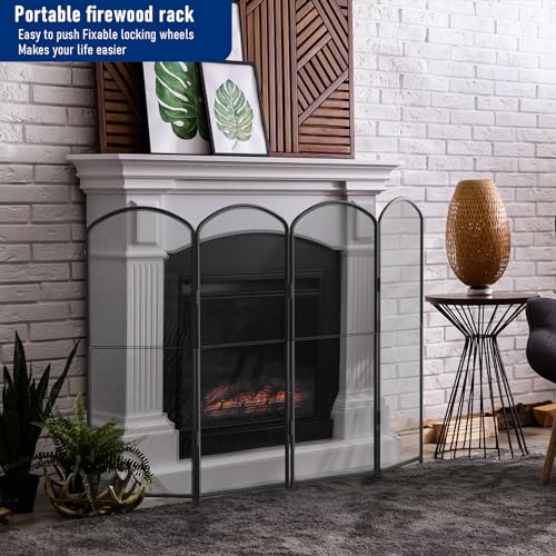 Fireplace Screen Modern Foldable 4 Panel Fireplace Screen 47.8\" W x 31.1\" H Fire Spark Guard Grate for Living Room Home Decor - Thumbnail 7