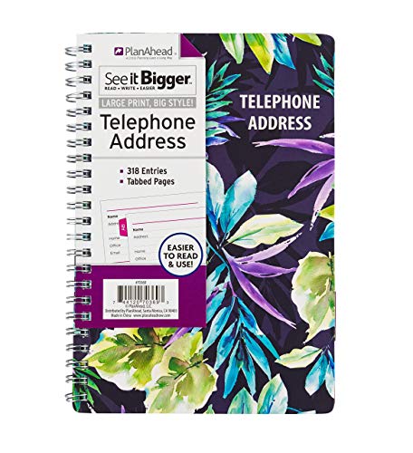 PlanAhead See It Bigger Telephone/Address Book; Large Print with Tabbed Pages (Neon Floral)