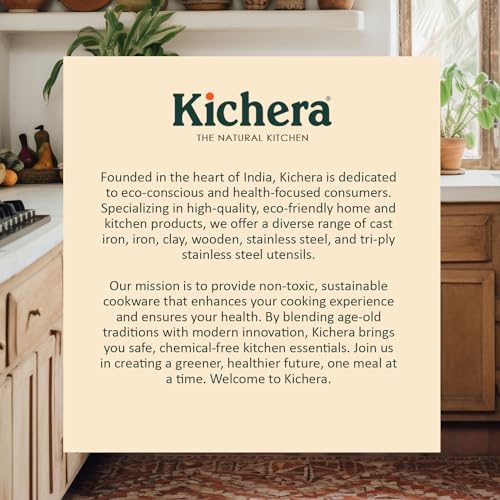 Image of Kichera 11 Inch Pre-Seasoned Iron Wok with Wooden Handle |Chinese Kadhai for Cooking & Deep Frying | Pure Iron Kadai Wok Fry Pan 29cm, 3.1Ltr, 1.2Kg| Gas Compatible | Round Base
