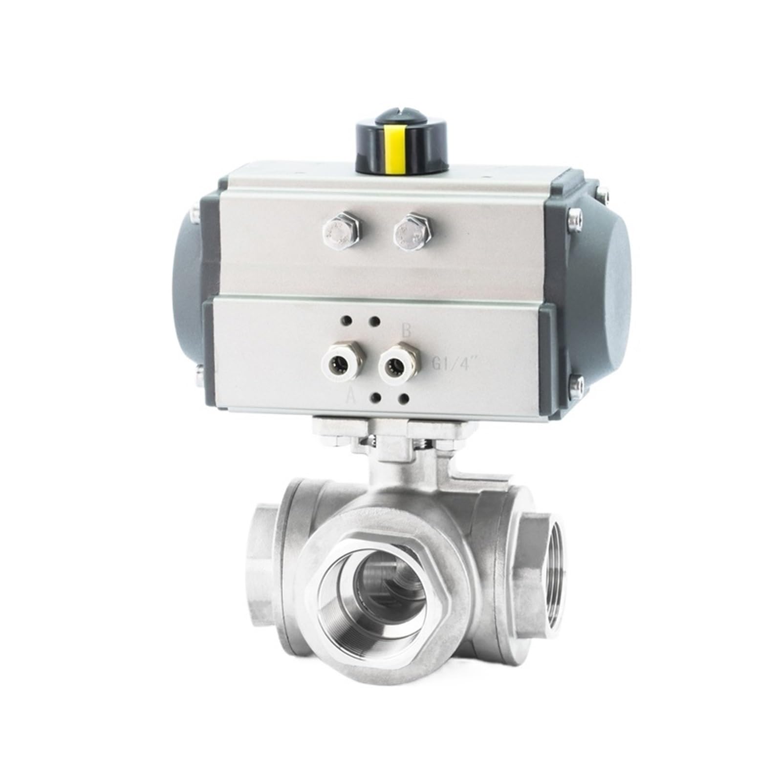 Valvola a Sfera pneumatica a Tre Vie DN40 in Tre Pezzi con Filettatura Interna in Acciaio Inossidabile Valvola a Sfera Tipo T Tipo L(L Type)
