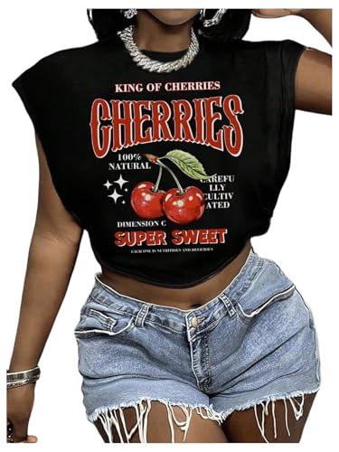 Image of GORGLITTER Women's Cap Sleeve Graphic Tee Y2k Oversized Sleeveless Crop Top
