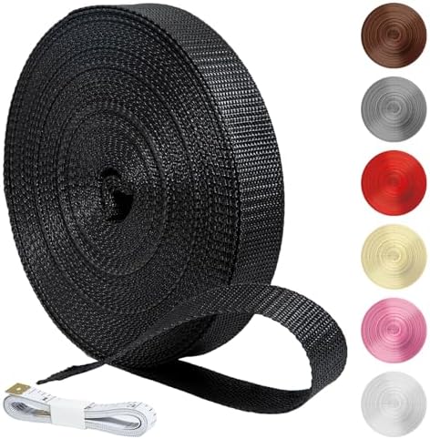20M Cinta de Mochila y Correa de Polipropileno 20 mm Negra Cincha Resistente por Metros para Manualidades Bricolaje Bolsas Mochilas Cinturones Camping y Correa para Perros