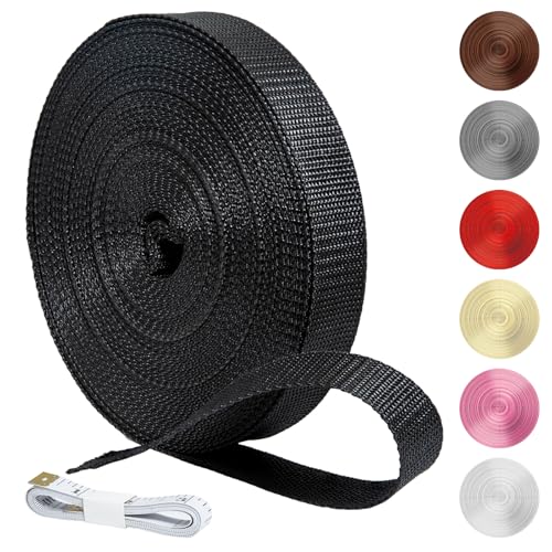 KINETOX 20m Gurtband Schwarz Polypropylen Gurtband 30mm Breit Robustes Gurtbänder Wasserresistent Baumwolle Taschengurt zum Nähen für Rucksack Taschen Hundeleinen und Outdoor DIY