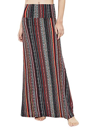 Image of Urban CoCo Women's Stylish Spandex Comfy Fold-Over Flare Long Maxi Skirt