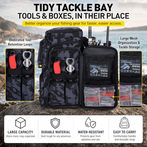 PLUSINNO Fishing Tackle Backpack with Rod Holders,42L Water-resistant Fishing Bag Store Fishing Gear, Fisher Gifts For Men. - image 4
