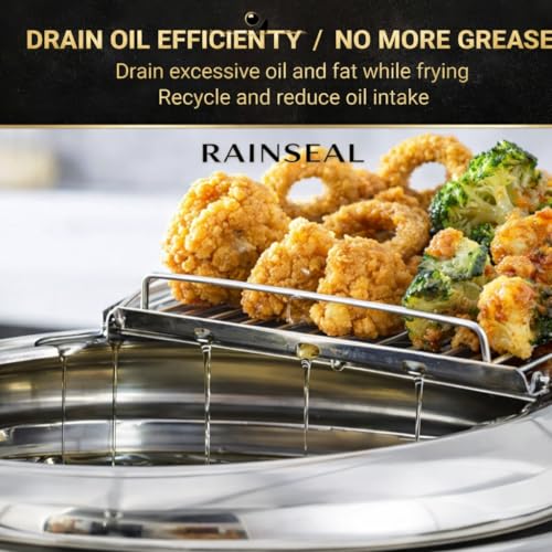 Image of Stainless Steel Deep Fryer Pot with Thermometer and Oil Drip Rack, Tempura Frying Pan with Lid for French Fries, Chicken, Fish and Snacks