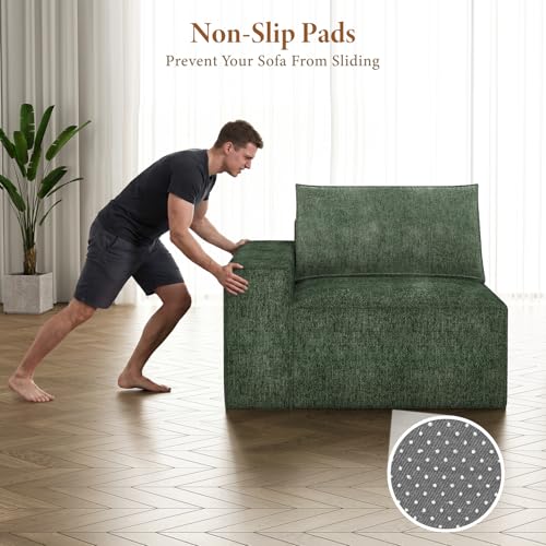 Image of Vesgantti 145.6 inch Modular Boneless Couch, Modern U Shaped 6 Seater Sectional Sofa with 2 Ottoman & Deep Seat, Convertible Chenille Cloud Couches for Living Room, No Assembly Required, Green