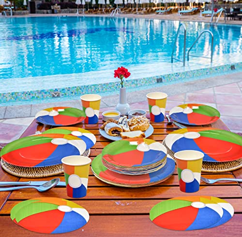 Beach Ball Party Supplies Tableware Set 24 9" Plates 24 7" Plate 24 9 Oz Cup 24 Lunch Napkins Summer Balls Swim Pool Water Disposable Dinnerware Paper Goods For Baby Shower Birthday Bbq Picnic Parties #TOP6