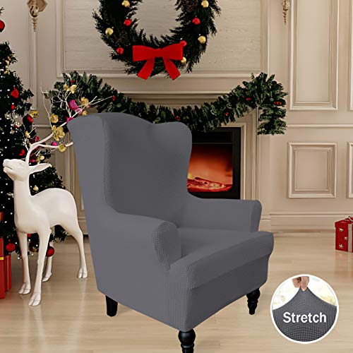 Image of Easy-Going Stretch Wingback Chair Sofa Slipcover Gray | 1-Piece Sofa Cover Furniture Protector Couch Soft with Bottom, Spandex Jacquard