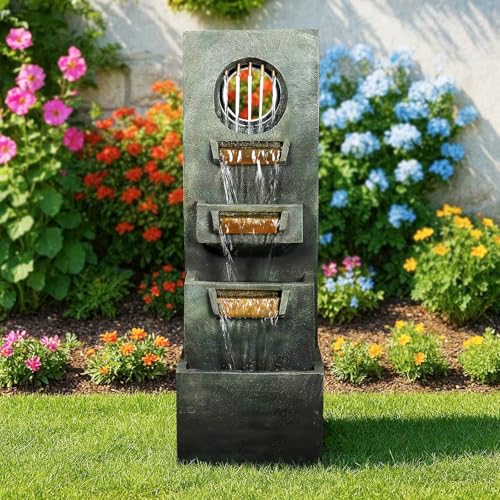 Image of Naturefalls 39.3 inch H Modern Outdoor Fountain - 4-Tiered Outdoor Garden Fountains with Contemporary Design&LED Light for Garden, Patio, Deck, Porch, Backyard and Home Art Decor