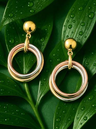 Image of Rubans Dual Plated Matte Finish Drop Hoop Earrings For Women Stylish