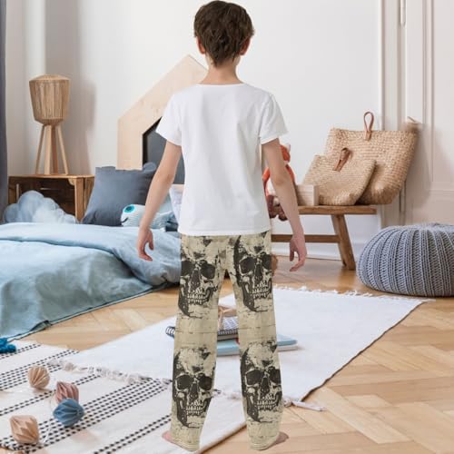 Boy's Pants Vintage Skull Paper Jogger Pants Elastic Waist Long Bottoms Trousers with Pockets 6-14 Years3
