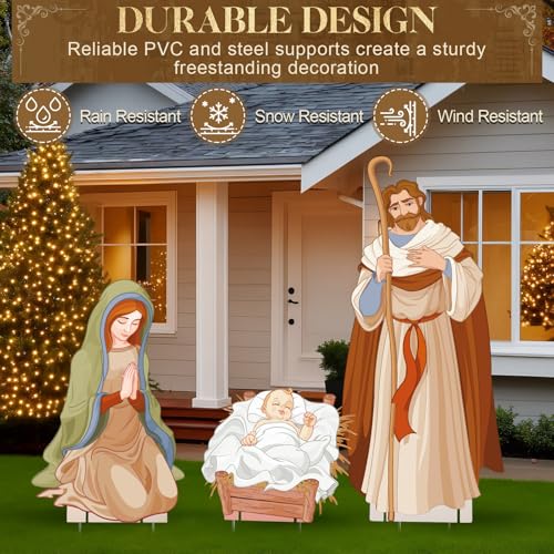Zonon 3 Pcs Large Christmas Nativity Scene Outdoor 47" Holy Family Yard Decorations with Stakes PVC Water Resistant Weatherproof Sturdy Christian Nativity Signs for Yard Lawn Garden Decor(Classic) by Zonon - Image 6