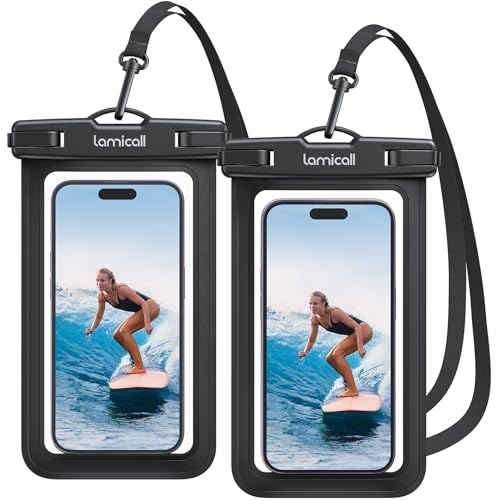 Image of Lamicall Waterproof Phone Pouch Case Bag for iPhone 17 16 15 14 13 12 Pro Max Plus XS, Swimming Equipment Bags for 4-7inches, Black&Black