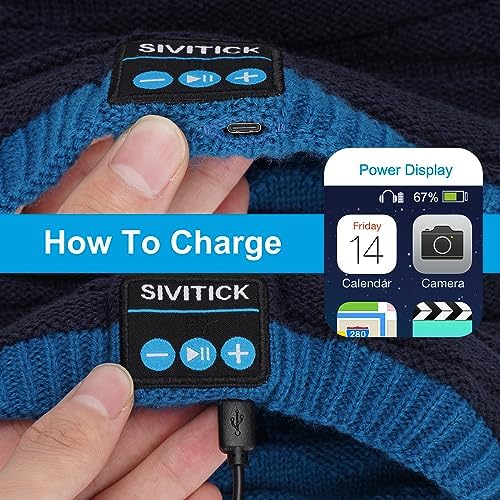 SIVITICK Bluetooth Beanie Hat Mens Gifts with Headphones Christmas Stocking Fillers for Dad Teenagers Winter Knitted Music Cap with Built-in Stereo Speakers & Mic Cool Tech Gadgets Gifts Boys Girls