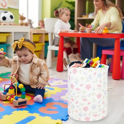 Image of Flower Patter Laundry Hamper,Girls Laundry Basket,Waterproof foldable kid's laundry basket,Baby Girls Nursery Hamper,Gift Baskets, Girls Room Decor(Blue flower)