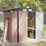Aoxun Garden Sheds 6x4ft, Metal Shed Bike Tool Shed, Sheds and Outdoor Storage with Lockable Doors & Slooping for Backyard, Patio, Poolside,Brown