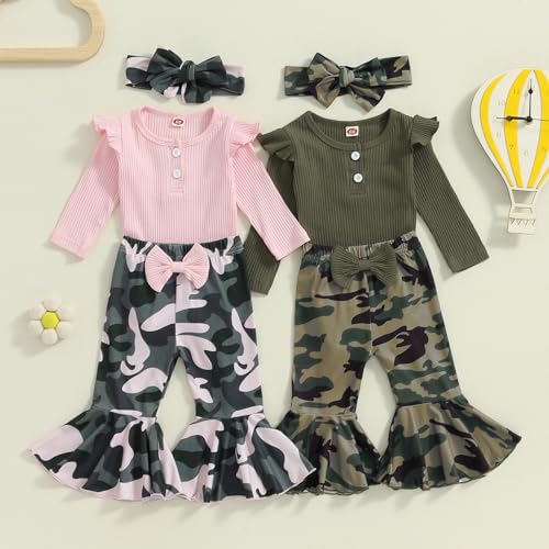 Mubineo Baby Girl Clothes Romper Pant Outfits Long Sleeve Bodysuit Tops Fashion Newborn Floral Bell Bottom Pant Outfit2