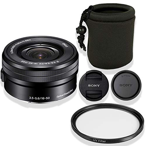 Sony E PZ 16-50mm f/3.5-5.6 OSS Lens (Black) Bundle + Deluxe Lens Pouch + High Def UV Filter (White Box)