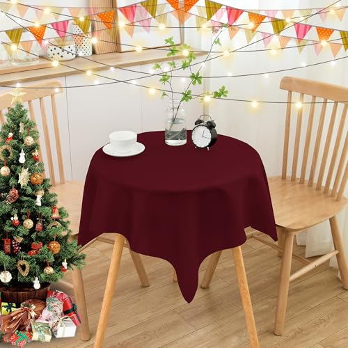 Image of sancua Small Square Tablecloths, Burgundy Table Cloth, 36x36 Inch | For Square or Round Tables, Washable Polyester Fabric Cover, For Nightstand End Bedside Tables