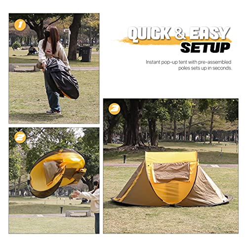 Monibloom Tent For Camping 1-2 Person Outdoor Pop Up Easy Set Up Automatic Family Travel Weatherproof Tent, 2 Doors And Side Windows Instant Easy Popup Beach Tent With Carry Bag, Earth Yellow #TOP3