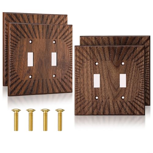 Cache-prises en bois de noyer DoubleFill plaque murale décorative double bascule marron - 2