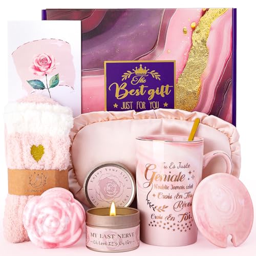 Cadeau Femme, Cadeau Anniversaire pour Femme, Idee Coffret Original Utile Cadeaux pour Collègue Amie Sœur Maman, Ensemble de 14oz Mug en Céramique avec...