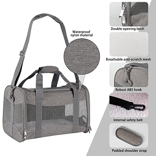 Image of Cat Carrying Case - Pet Carrier Airline Approved, Protable and Breathable Pet Travel Carrier Removable Fleece Pad, Collapsible Cat Carrier Dog Carrier for Medium Cats Small Cats Dogs (X-Large, Grey)