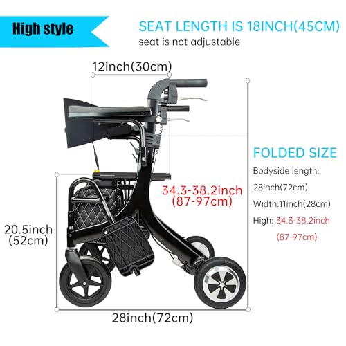 Sinceborn-Foldable-Rollator-Walker-with-Seat-Rolling-Walker-for-Seniors-3-in-1-Multi-Functional-Transport-WheelchairElectric-Driving-Scooter-with-Front-Controller-and-Rear-Controller-Hight-Style