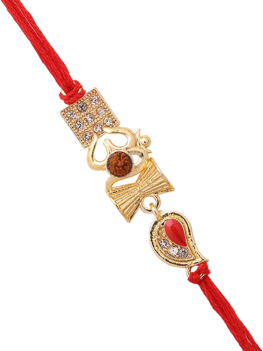 VOYLLARudraksha OM Spiritual Rakhi With Roli Chaawal Pack