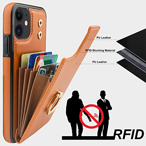 Folosu Compatible With Iphone 11 Case Wallet With Card Holder, 360°Rotation Finger Ring Holder Kickstand Protective Rfid Blocking Pu Leather Double Buttons Flip Shockproof Cover 6.1 Inch Brown #TOP4