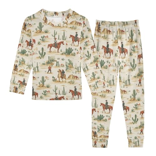 ALAZA Cowboy Cactus Pajamas Long Sleeve Sleepwear 2-Piece Pajama Set
