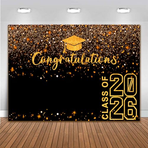 Fondo Decorativo Graduación 8x6 FT Clase 2026 Negro Dorado miniatura 1