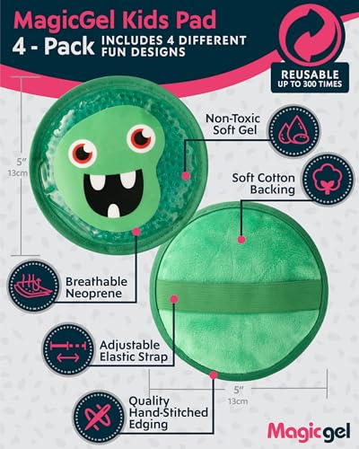 Image of Magic Gel Kids Ice Packs for Boo Boos - Pack of 4 - Reusable Soft Ice Packs for Kids - Small Squishy Gel Pack for Baby or Toddler - Fun Cute Monster Design