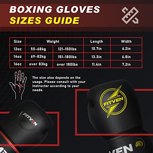 Fitven Boxing Gloves Punching Bag Kickboxing Gloves For Men And Women-12Oz Yellow #TOP4