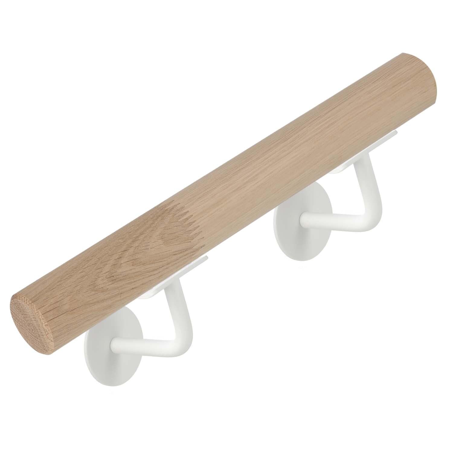TIBU Eiche Holz Handlauf keilgezinkt unbehandelt Geländer 0,3m - 6m, Länge 130 cm und 2 Edelstahl Halter Weiss