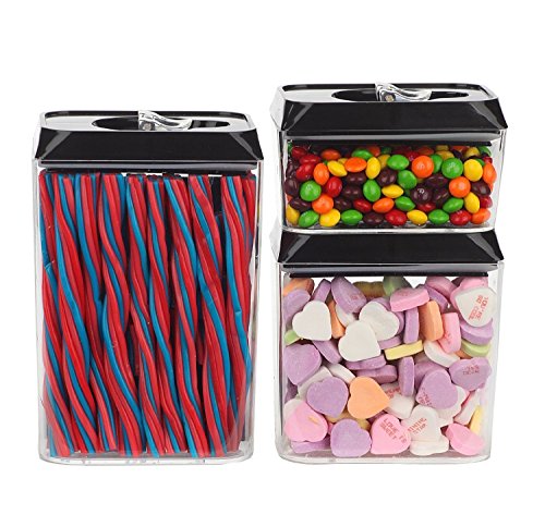 NEW! Click 'N' Lock Airtight-Seal Acrylic Square Food and Storage Containers - 3 Piece Set With Black Lids