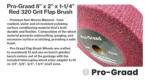 Image of 8 inch x 2 inch x 1-1 /4 inch Arbor Red Bench Grinder Polishing Wheel, 320 Grit, Tight Weave, Great for refurbishing Golf Clubs and Metal, Non-Woven Wheel for Copper, Metal, Finishing, and Burnishing
